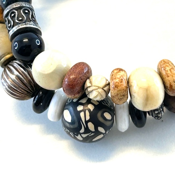 Bohemian Coil Bracelet Natural and Carved Beads - Picture 5 of 12